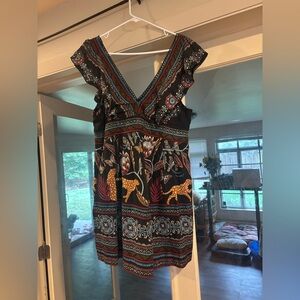 Anthropologie NWT Mini Dress Black with Animals Women's Size Small